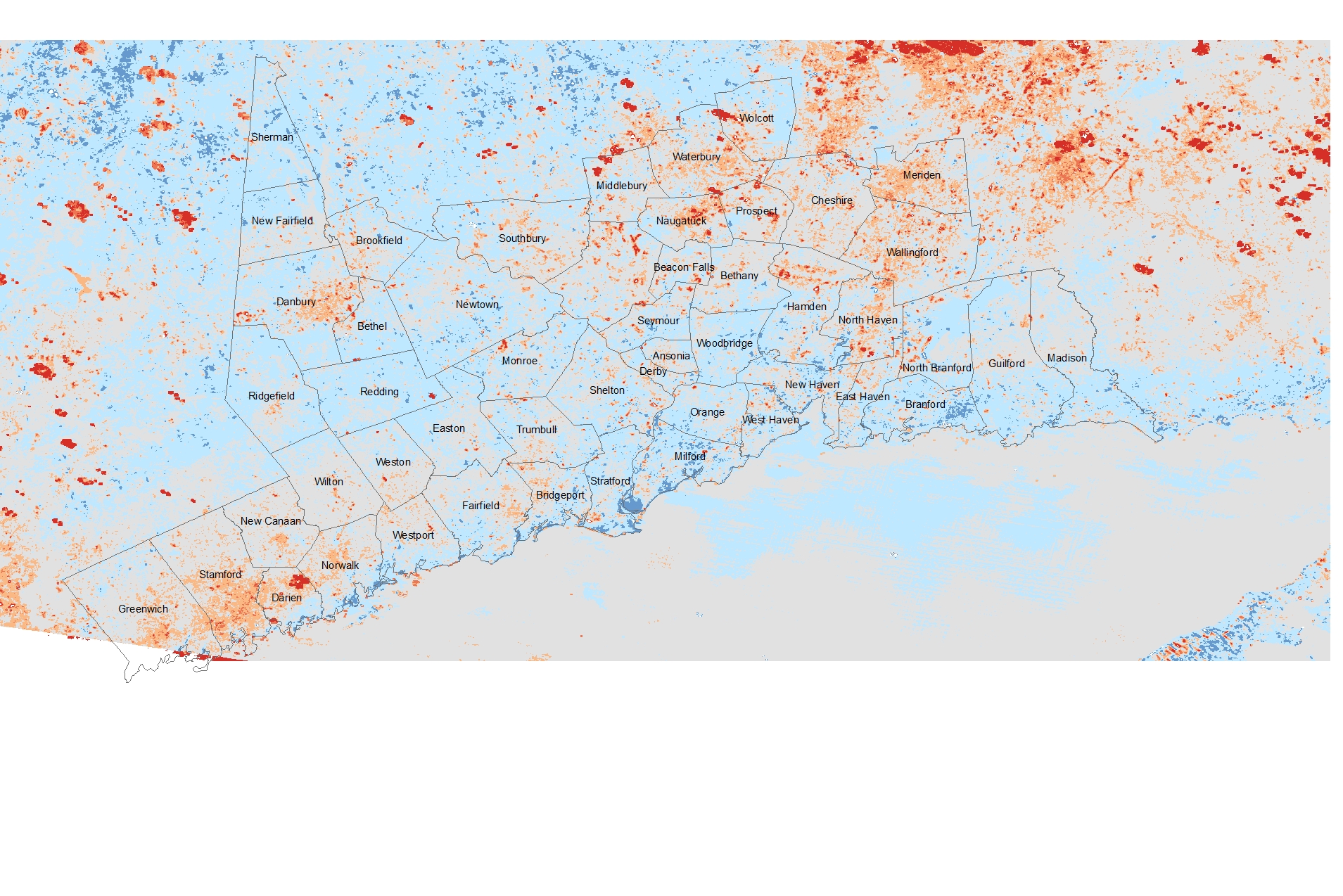 Land Surface Temperature Remote Sensing - Fairfield and New Haven Counties, Connecticut (2020)